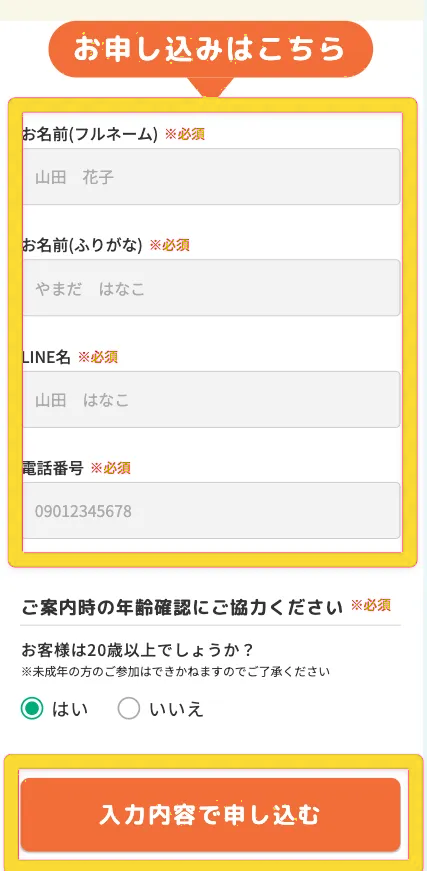 合同会社dotnetの申し込みフォームで入力する個人情報一覧