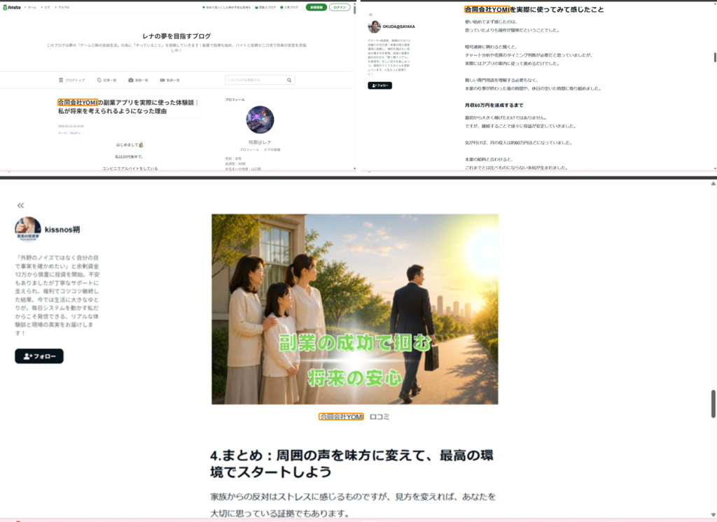 合同会社YOMIで稼げたと絶賛するブログたち